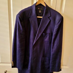 Men's Navy Blue Single-breasted Linen Blazer